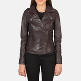 Elsus Maroon Leather Biker Jacket